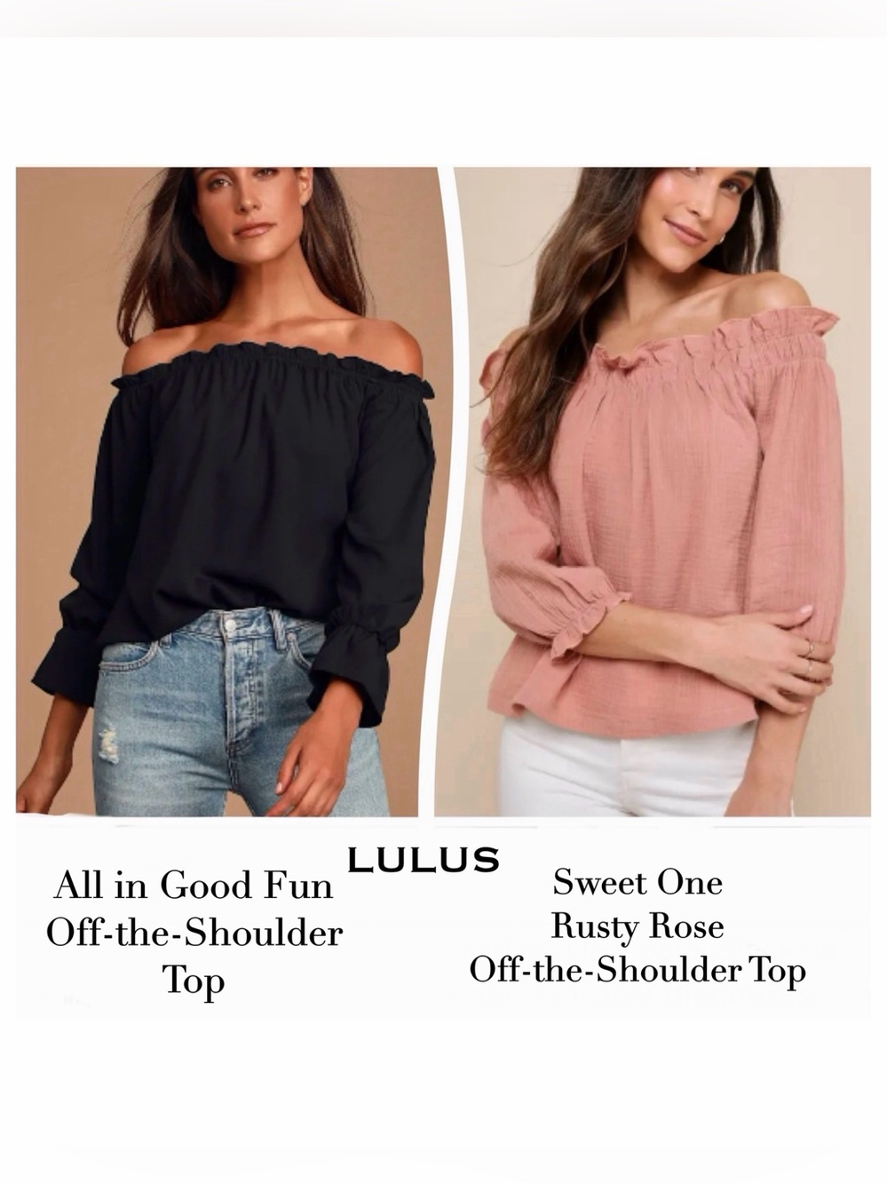 LULUS Bundle 2 Off-the-Shoulder Tops in Black & Rusty Rose